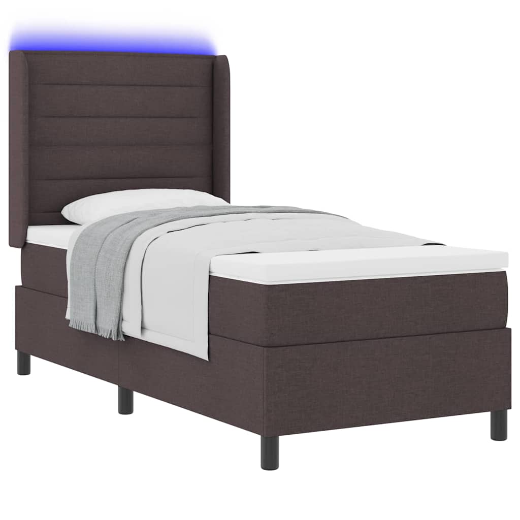 vidaXL Łóżko z sprężyną LED Ciemny brąz 80 x 200 cm tkanina