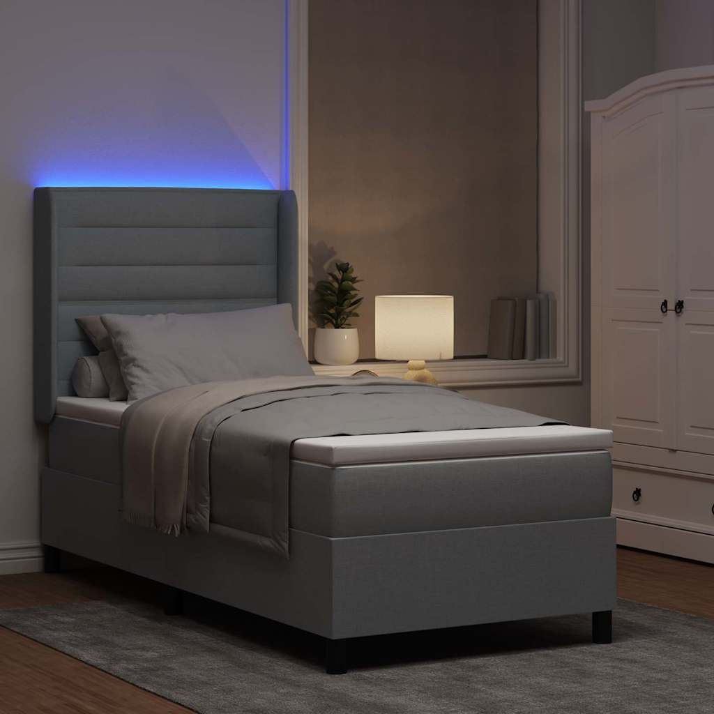 vidaXL Łóżko z sprężyną LED z materacem Jasnoszary 90 x 200 cm tkanina