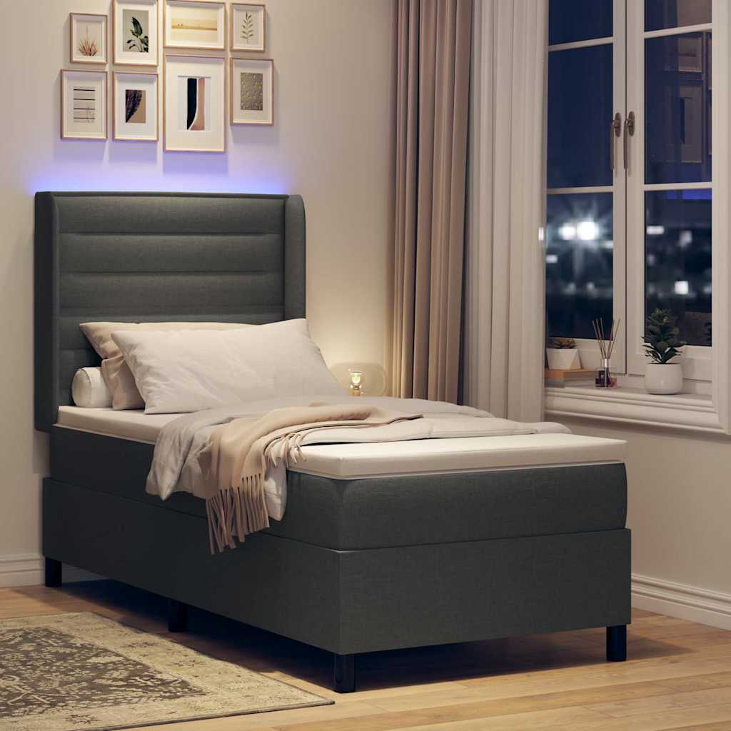 vidaXL Łóżko z sprężyną LED Ciemnoszary 90 x 200 cm tkanina