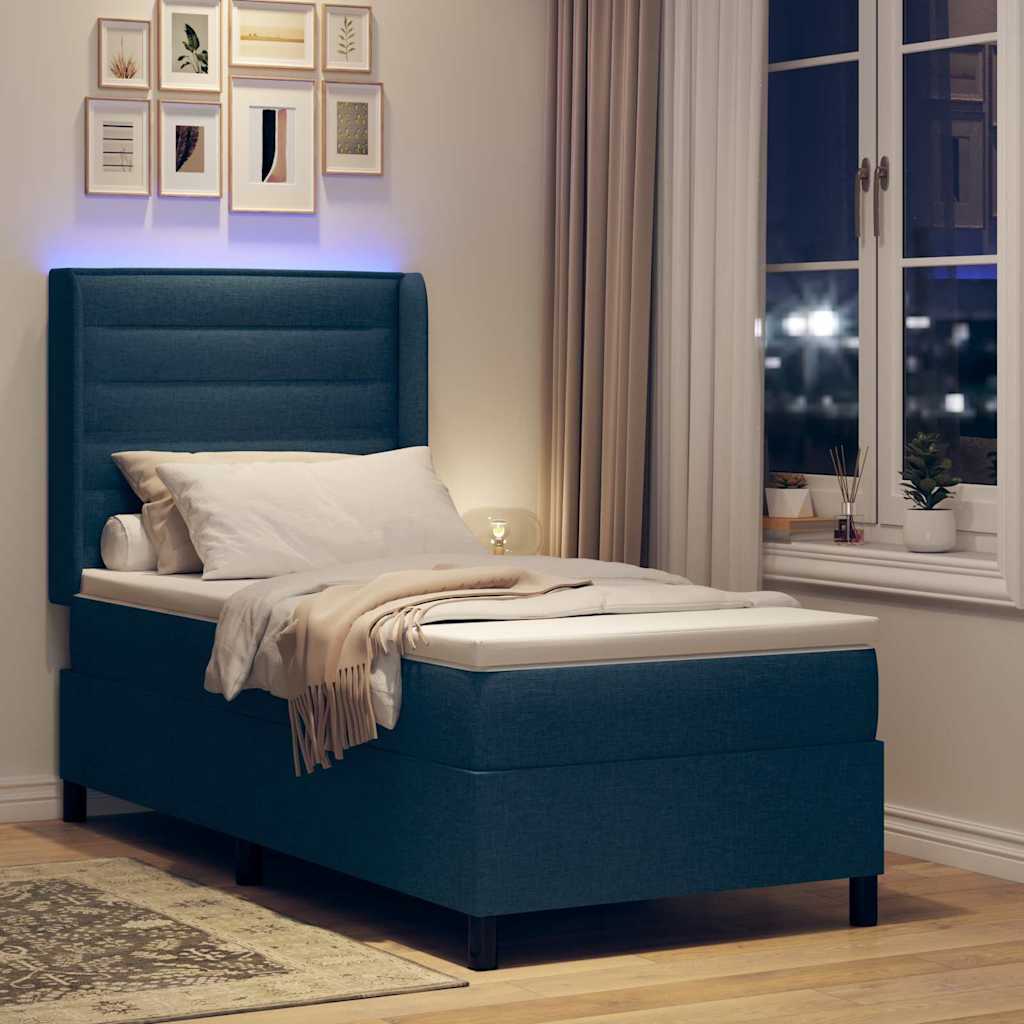 vidaXL Łóżko z sprężyną LED z materacem Niebieski 100 x 200 cm tkanina
