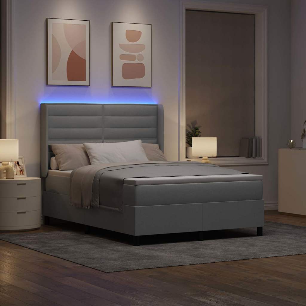 vidaXL Łóżko z sprężyną LED Jasnoszary 140 x 190 cm tkanina