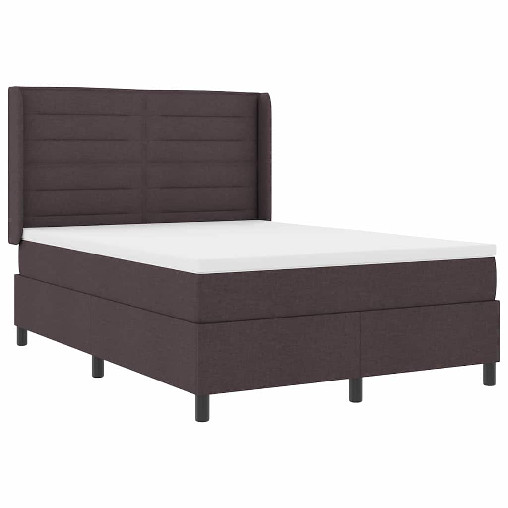 vidaXL Łóżko z sprężyną LED Ciemny brąz 140 x 200 cm tkanina