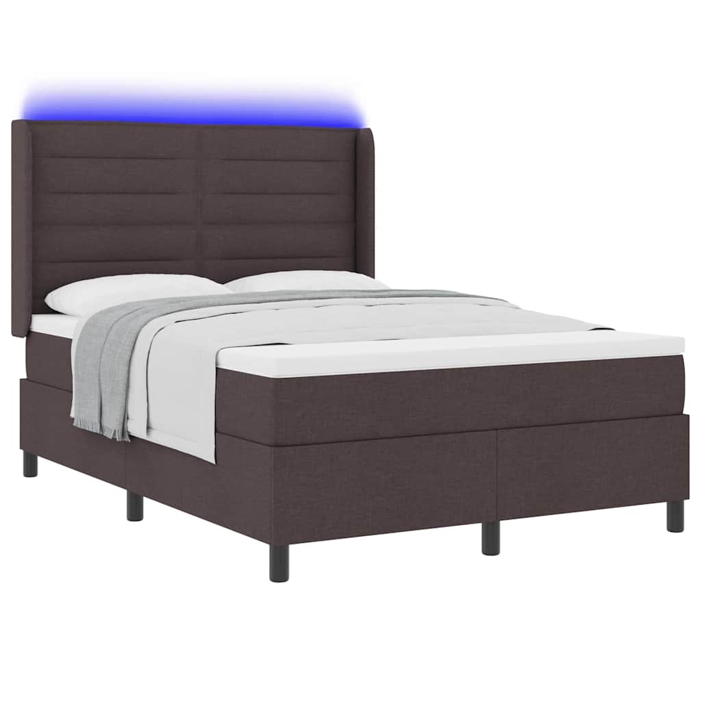vidaXL Łóżko z sprężyną LED Ciemny brąz 140 x 200 cm tkanina
