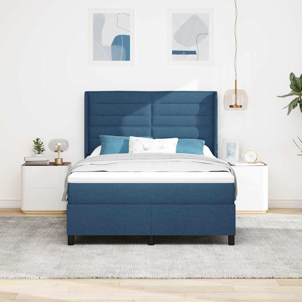 vidaXL Łóżko z sprężyną LED z materacem Niebieski 140 x 200 cm tkanina