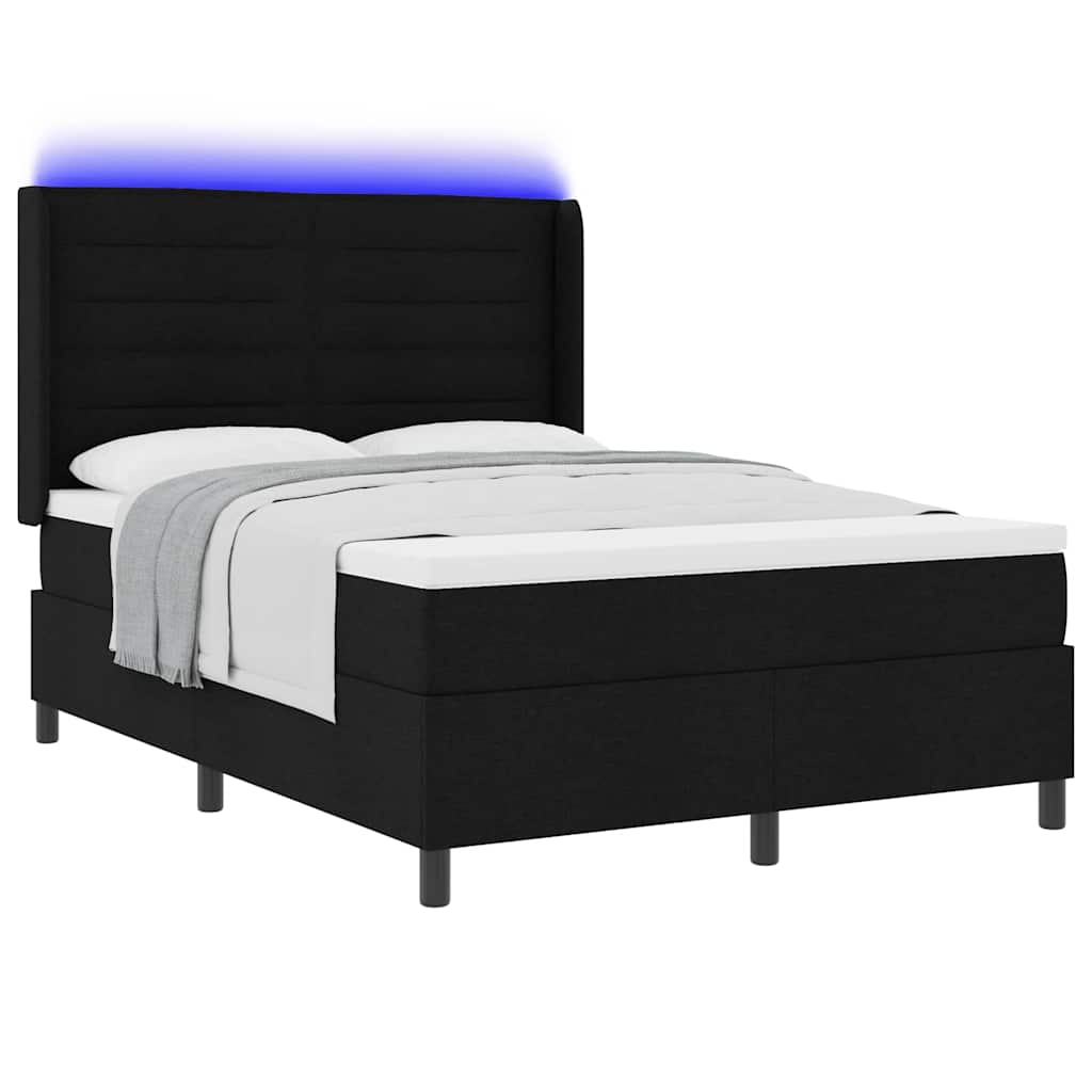 vidaXL Łóżko z sprężyną LED z materacem Czarny 160 x 200 cm tkanina
