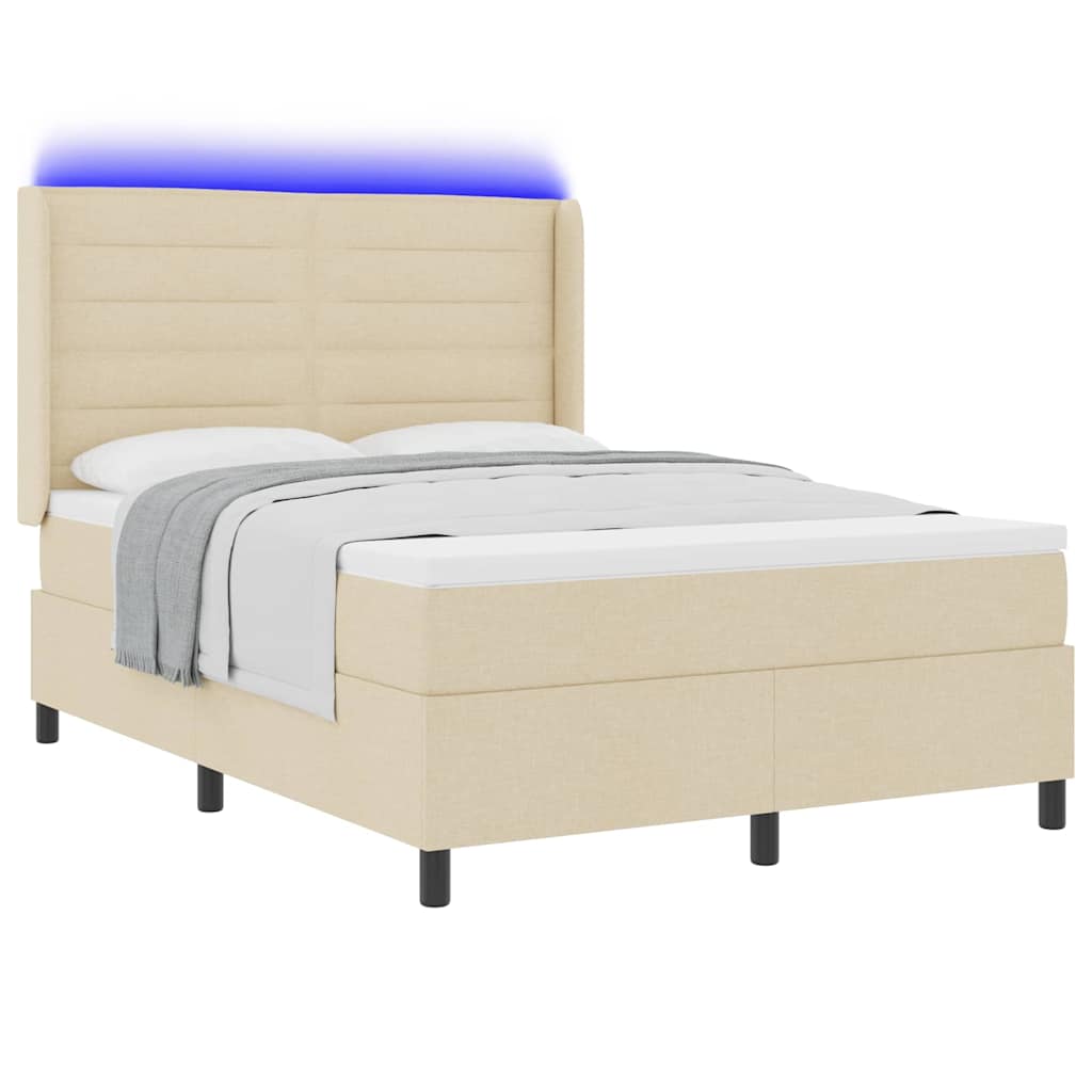 vidaXL Łóżko z sprężyną LED z materacem Kremowy 160 x 200 cm tkanina