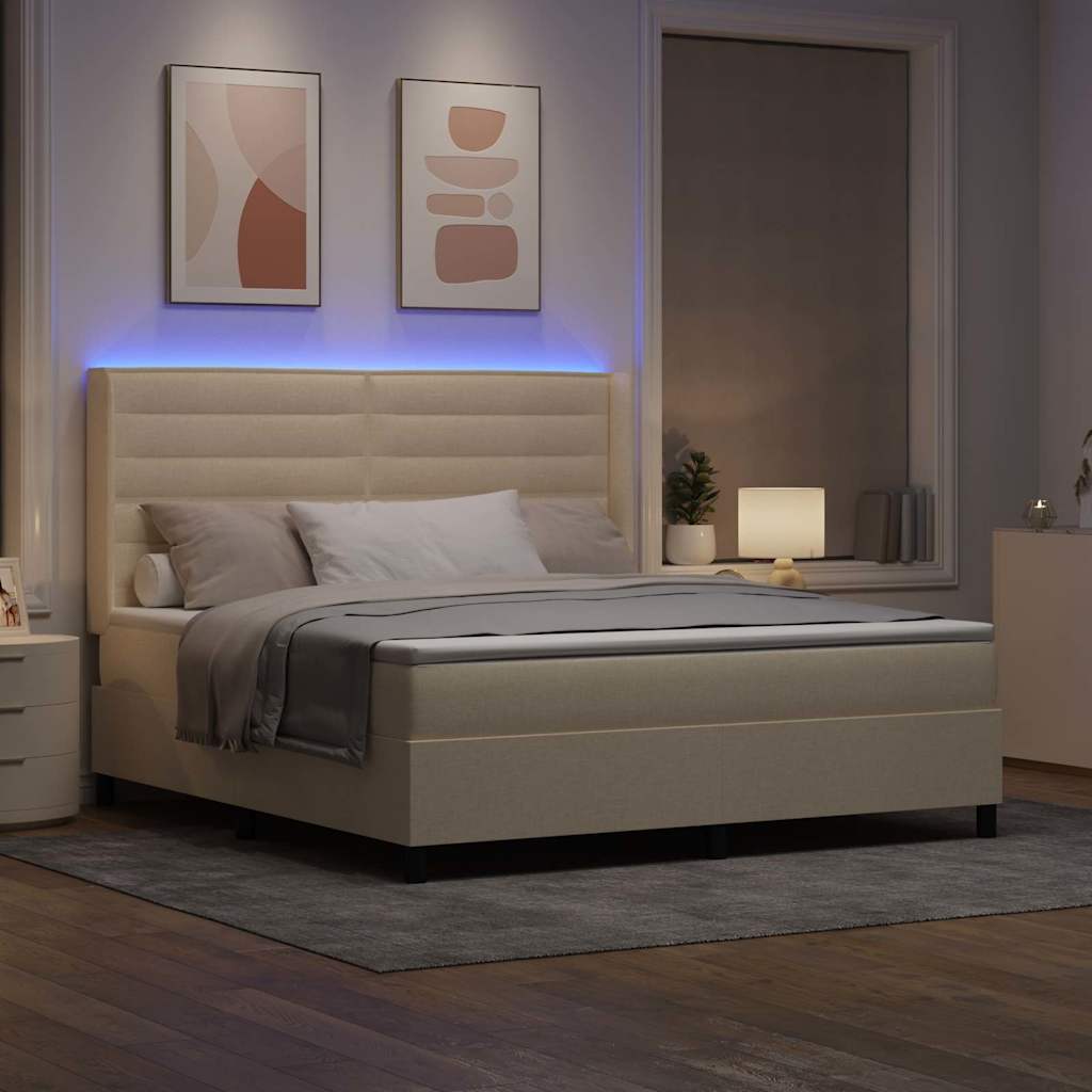 vidaXL Łóżko z sprężyną LED z materacem Kremowy 180 x 200 cm tkanina