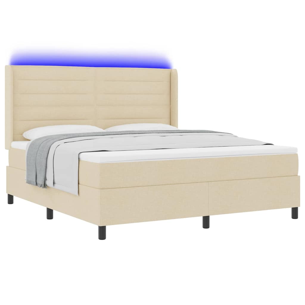 vidaXL Łóżko z sprężyną LED z materacem Kremowy 180 x 200 cm tkanina