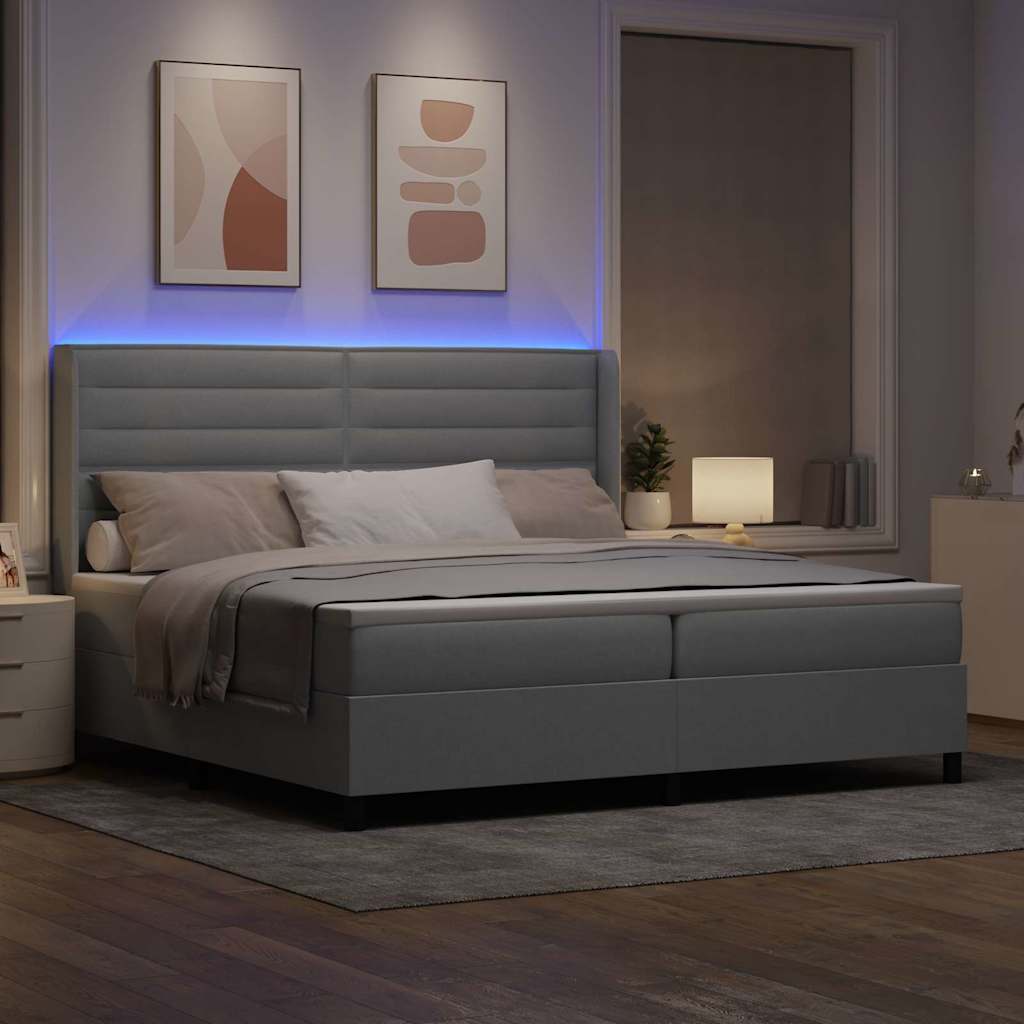 vidaXL Łóżko z sprężyną LED Jasnoszary 200 x 200 cm tkanina