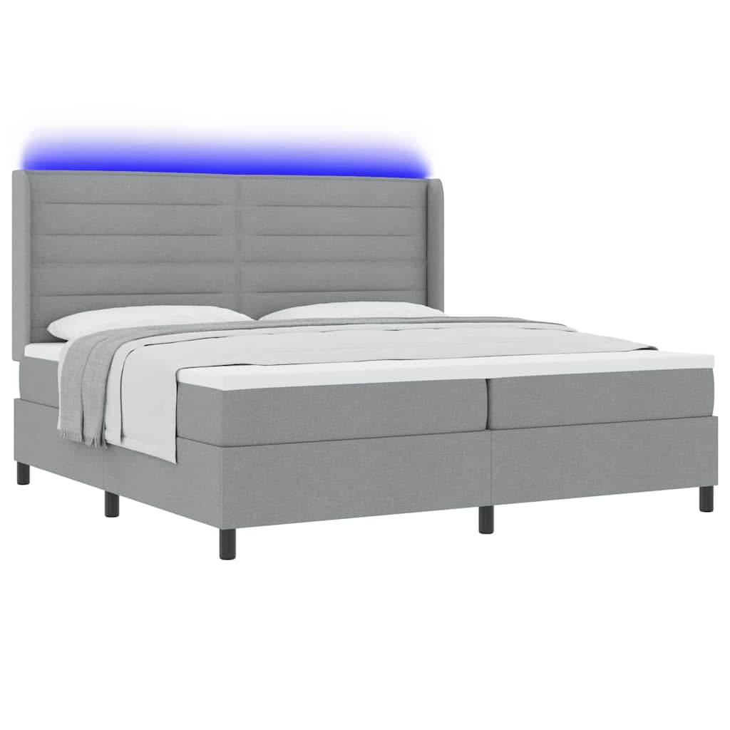 vidaXL Łóżko z sprężyną LED Jasnoszary 200 x 200 cm tkanina