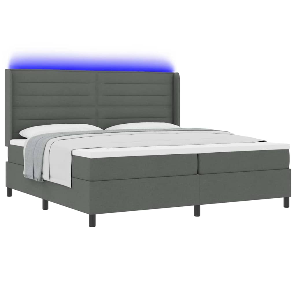 vidaXL Łóżko z sprężyną LED Ciemnoszary 200 x 200 cm tkanina