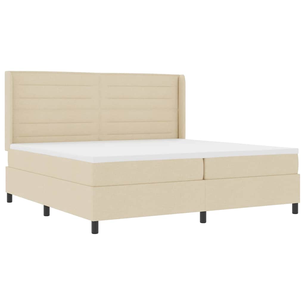 vidaXL Łóżko z sprężyną LED z materacem Kremowy 200 x 200 cm tkanina