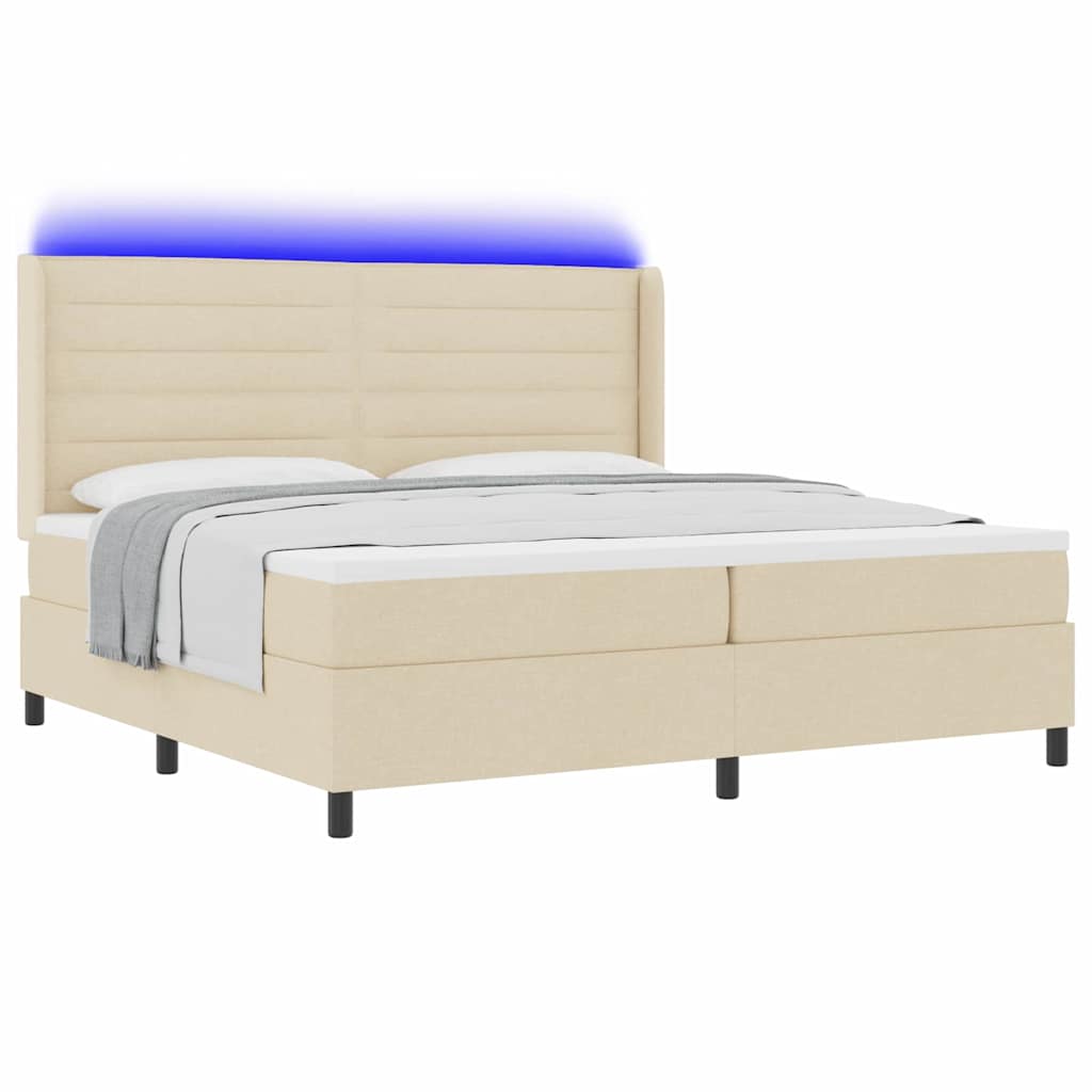 vidaXL Łóżko z sprężyną LED z materacem Kremowy 200 x 200 cm tkanina