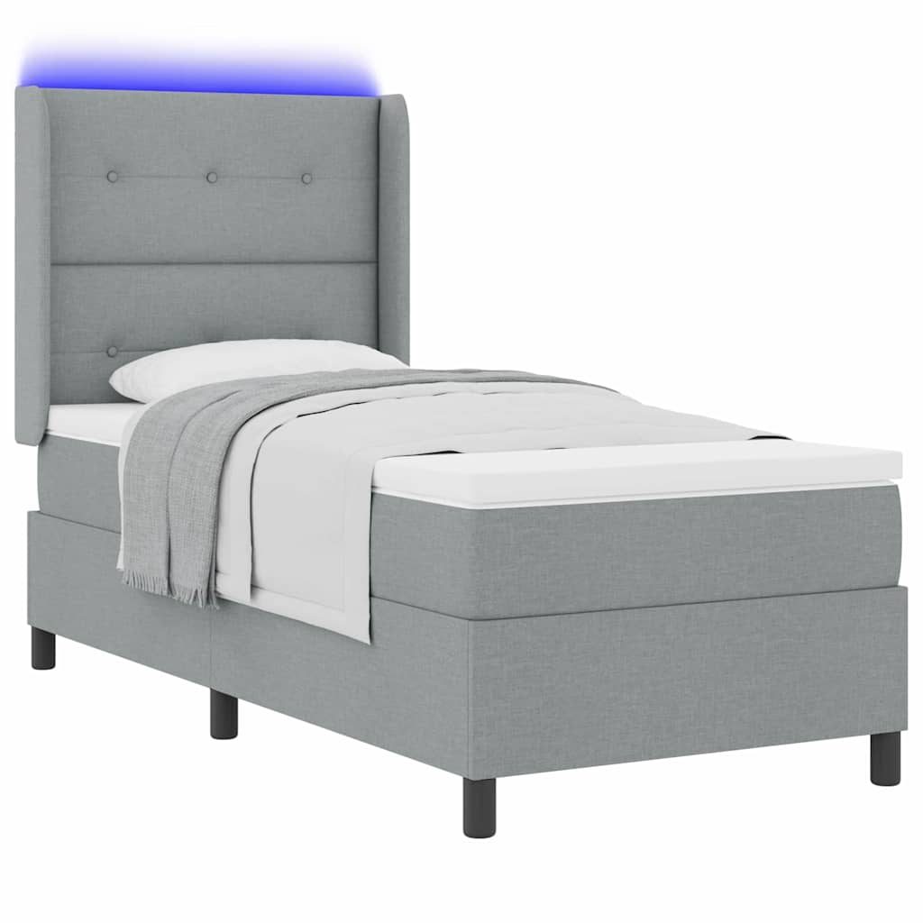 vidaXL Łóżko z sprężyną LED Jasnoszary 100 x 200 cm tkanina