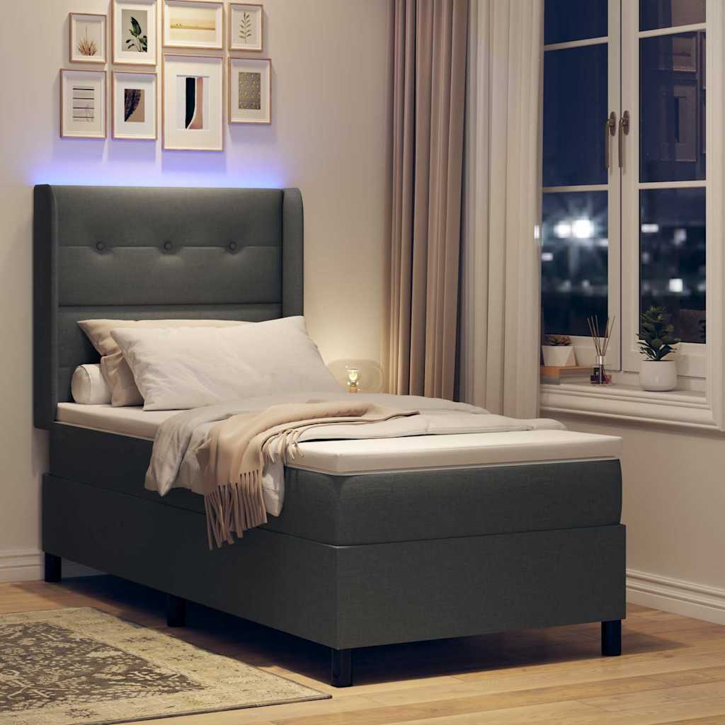 vidaXL Łóżko z sprężyną LED Ciemnoszary 100 x 200 cm tkanina