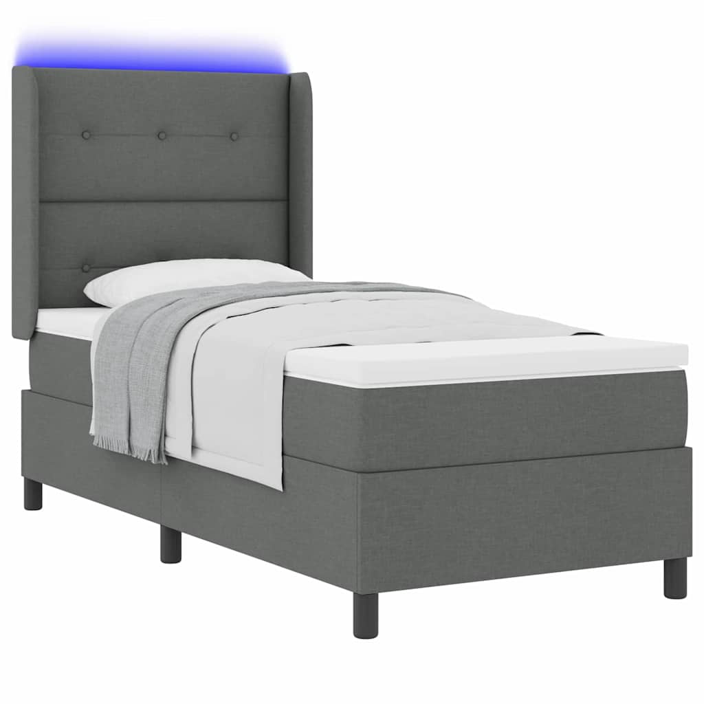 vidaXL Łóżko z sprężyną LED Ciemnoszary 100 x 200 cm tkanina