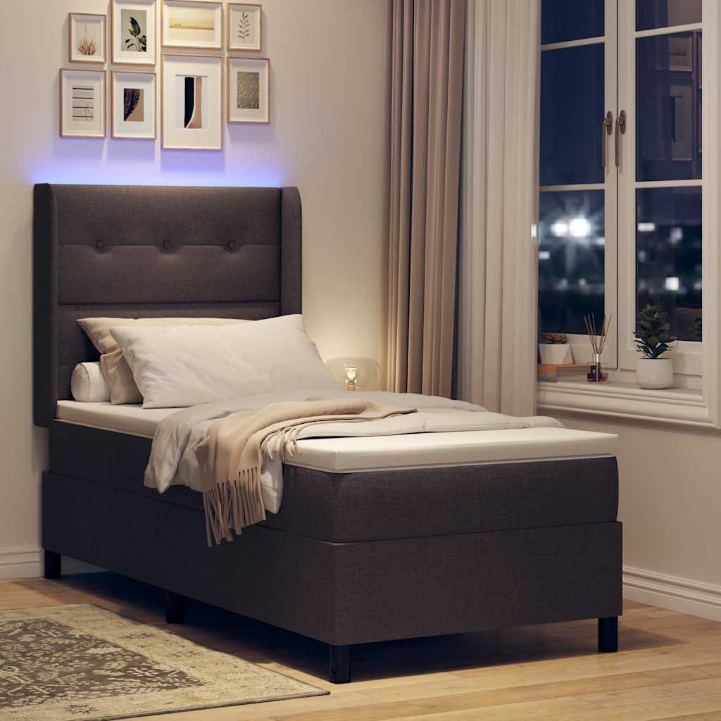 vidaXL Łóżko z sprężyną LED Ciemny brąz 100 x 200 cm tkanina