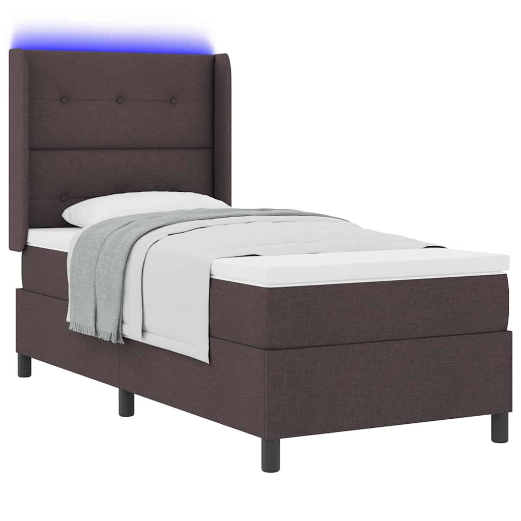 vidaXL Łóżko z sprężyną LED Ciemny brąz 100 x 200 cm tkanina