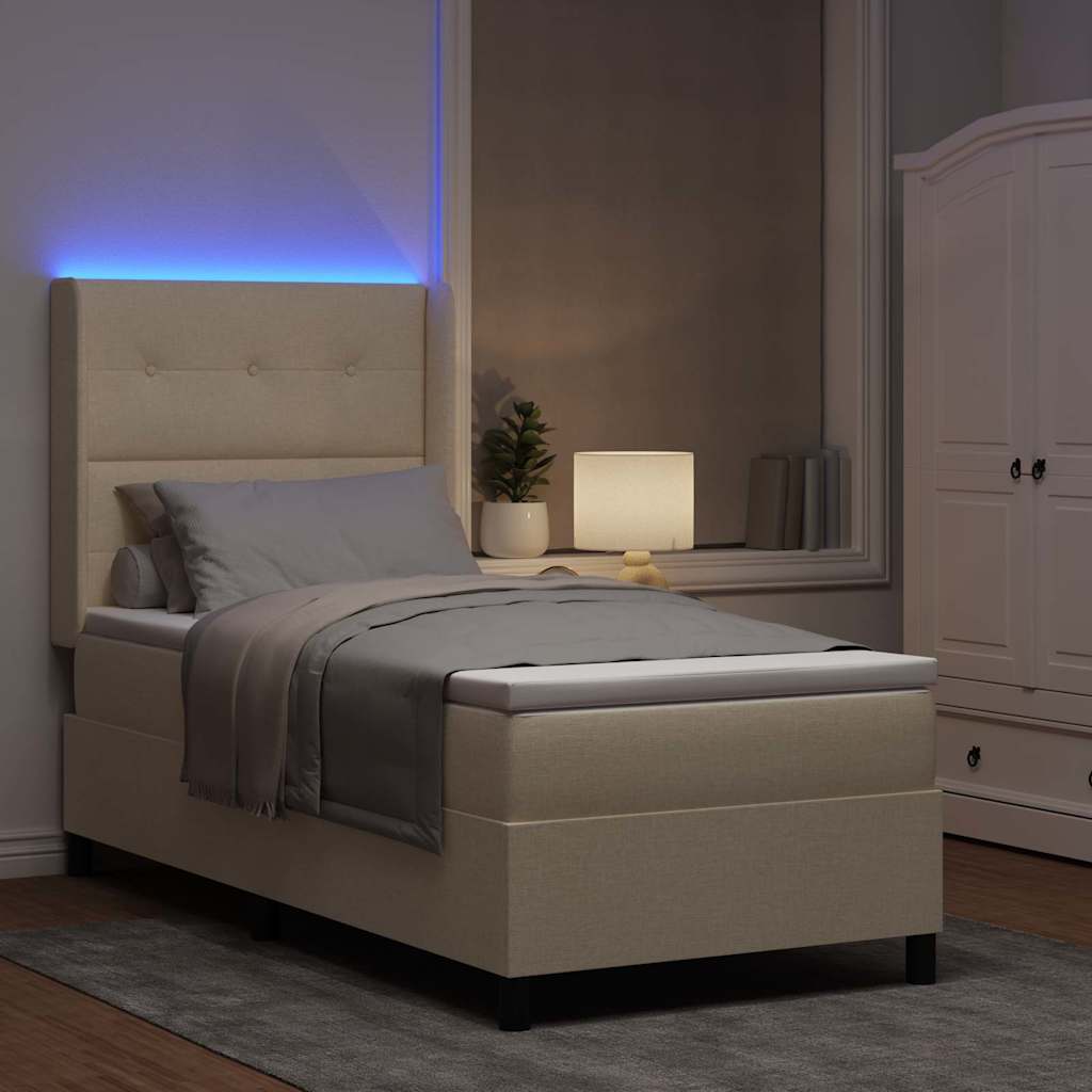 vidaXL Łóżko z sprężyną LED z materacem Kremowy 100 x 200 cm tkanina
