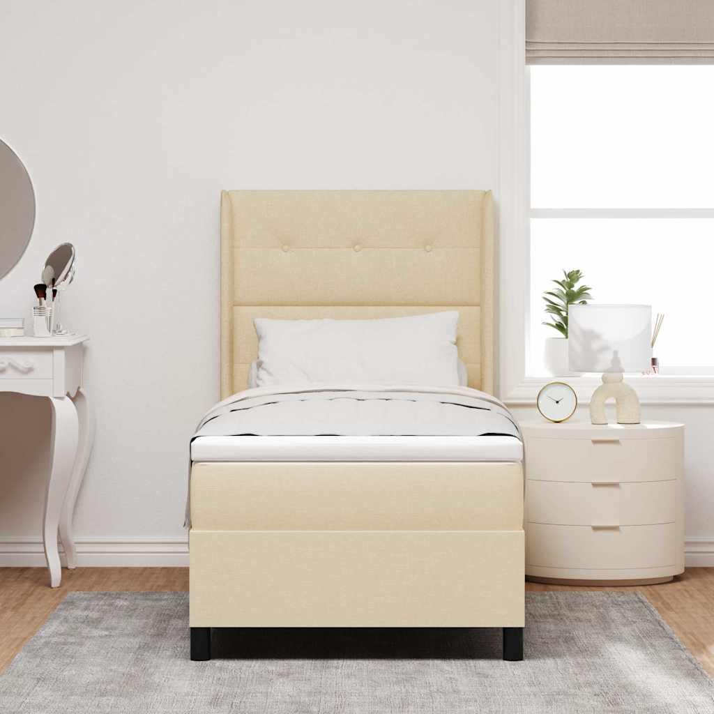 vidaXL Łóżko z sprężyną LED z materacem Kremowy 100 x 200 cm tkanina
