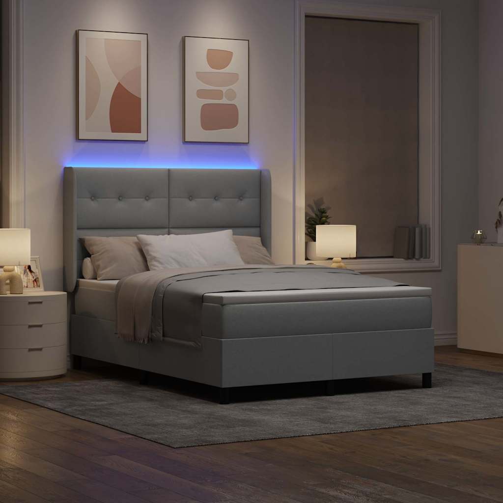 vidaXL Łóżko z sprężyną LED Jasnoszary 140 x 190 cm tkanina