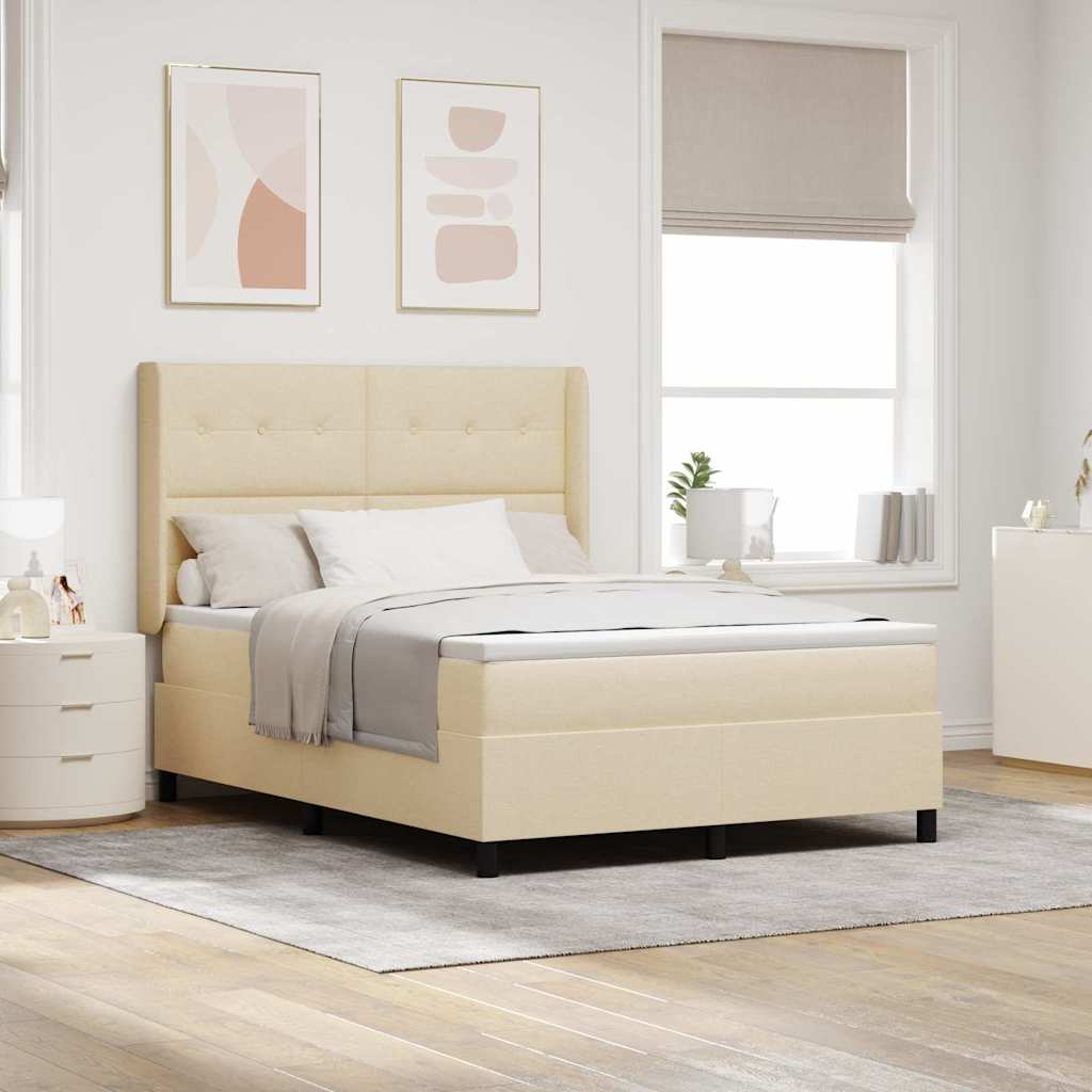 vidaXL Łóżko z sprężyną LED Z zagłówkiem Kremowy 160 x 200 cm tkanina