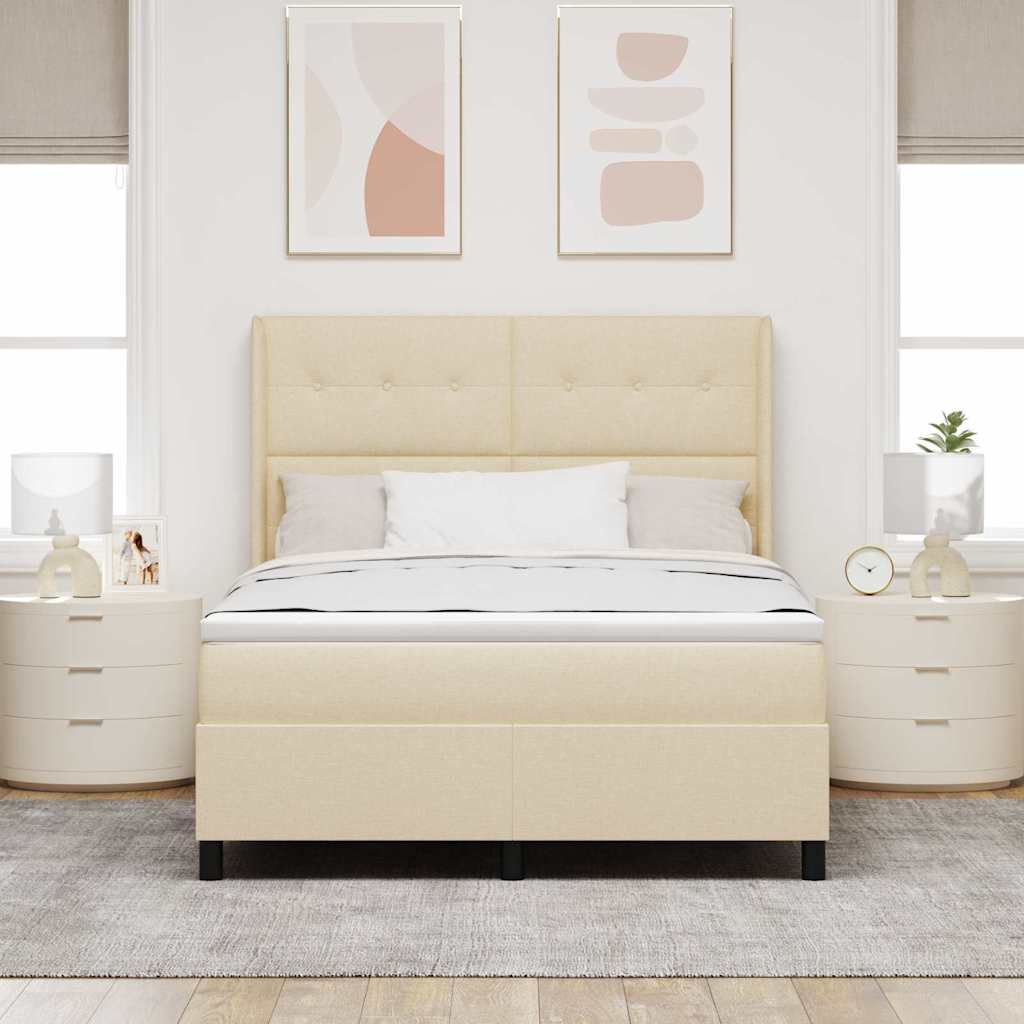 vidaXL Łóżko z sprężyną LED Z zagłówkiem Kremowy 160 x 200 cm tkanina