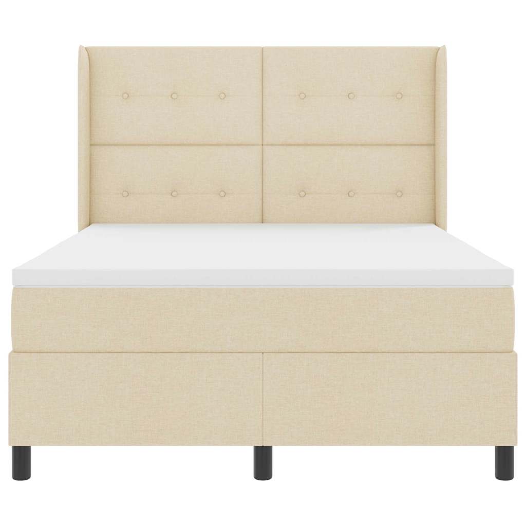 vidaXL Łóżko z sprężyną LED Z zagłówkiem Kremowy 160 x 200 cm tkanina
