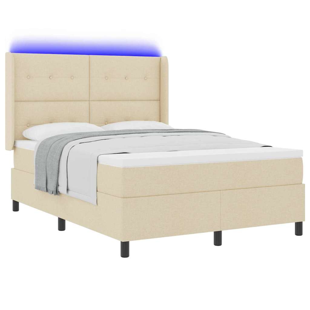 vidaXL Łóżko z sprężyną LED Z zagłówkiem Kremowy 160 x 200 cm tkanina