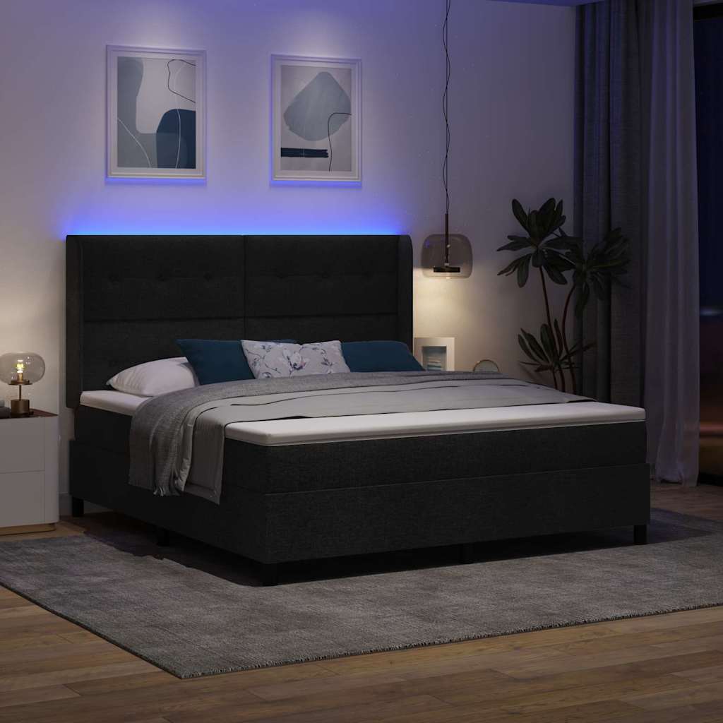 vidaXL Łóżko z sprężyną LED z materacem Czarny 180 x 200 cm tkanina