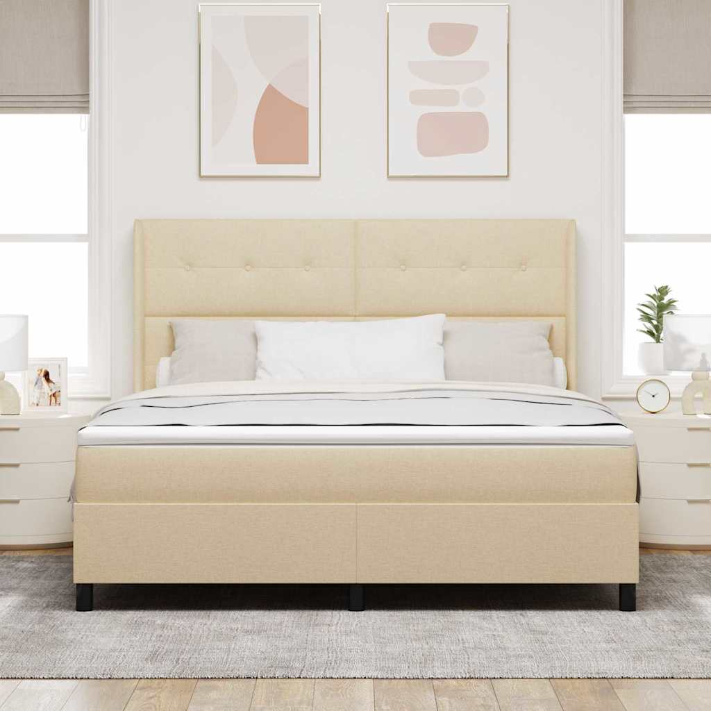 vidaXL Łóżko z sprężyną LED z materacem Kremowy 180 x 200 cm tkanina