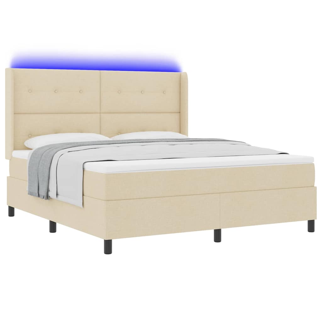 vidaXL Łóżko z sprężyną LED z materacem Kremowy 180 x 200 cm tkanina