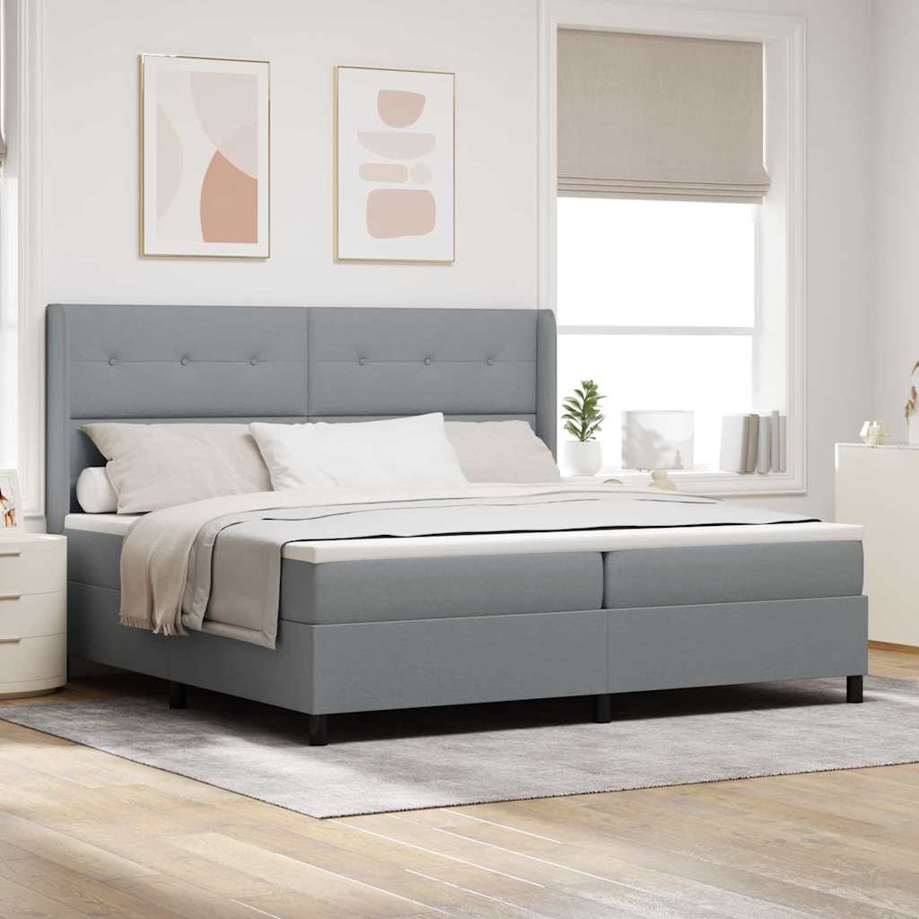vidaXL Łóżko z sprężyną LED Jasnoszary 200 x 200 cm tkanina