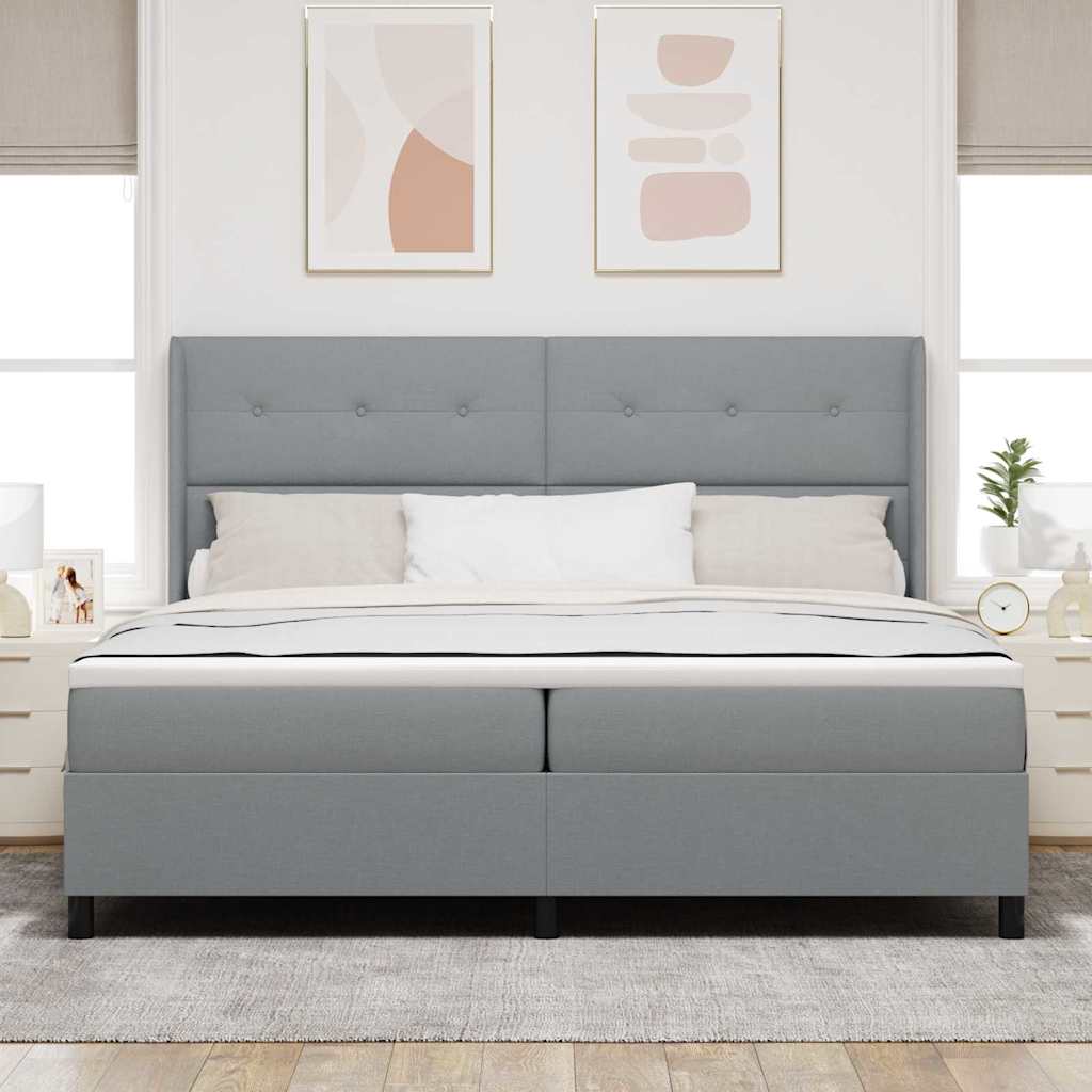 vidaXL Łóżko z sprężyną LED Jasnoszary 200 x 200 cm tkanina