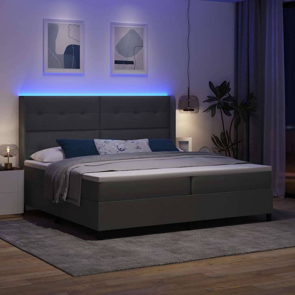 vidaXL Łóżko z sprężyną LED Ciemnoszary 200 x 200 cm tkanina
