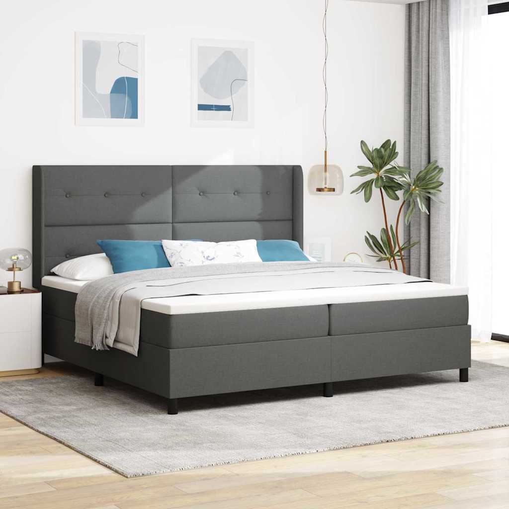 vidaXL Łóżko z sprężyną LED Ciemnoszary 200 x 200 cm tkanina