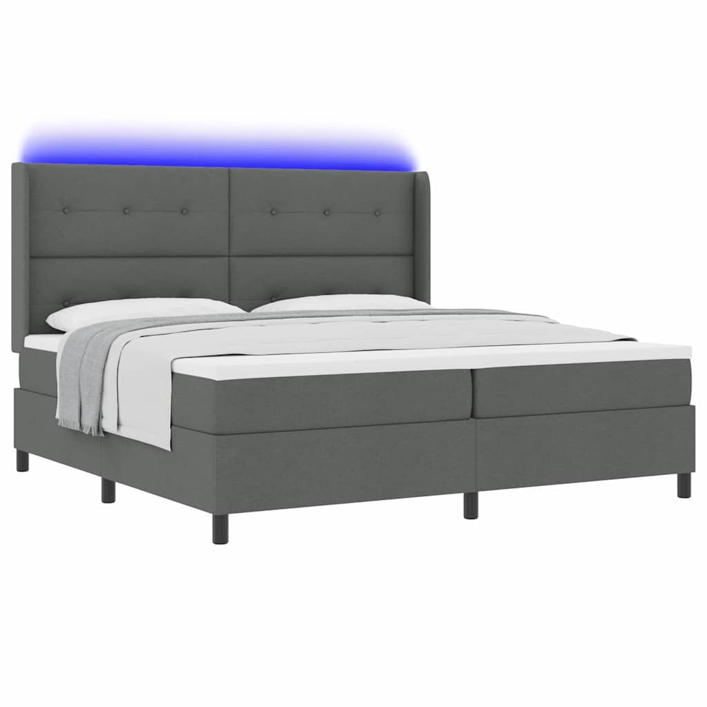 vidaXL Łóżko z sprężyną LED Ciemnoszary 200 x 200 cm tkanina