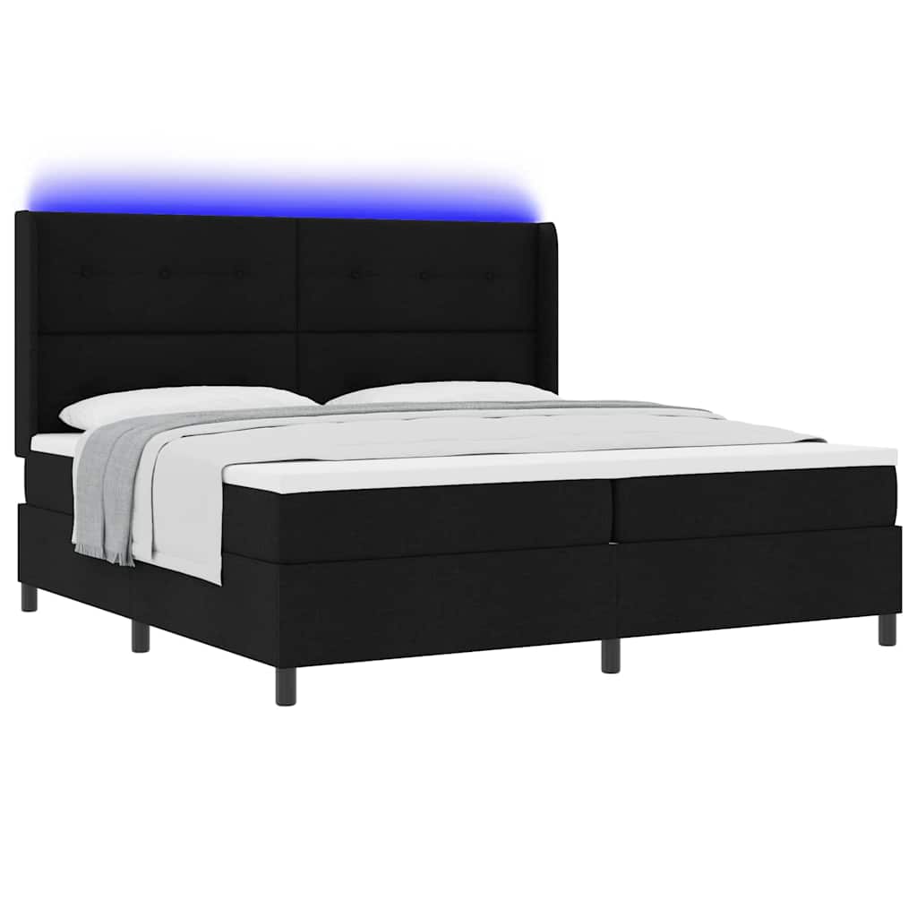 vidaXL Łóżko z sprężyną LED Z zagłówkiem Czarny 200 x 200 cm tkanina