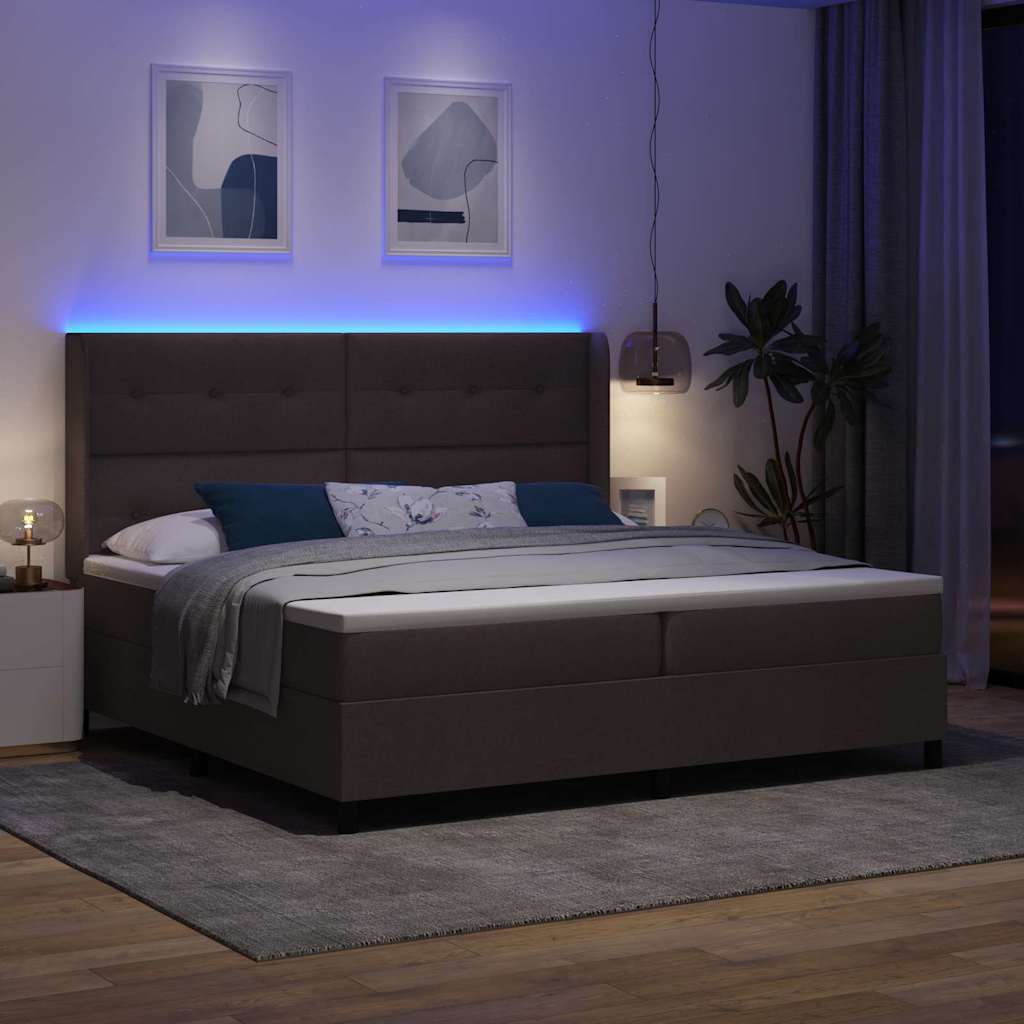 vidaXL Łóżko z sprężyną LED Ciemny brąz 200 x 200 cm tkanina
