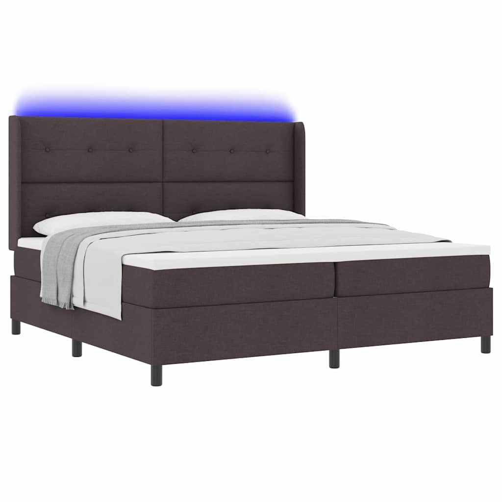 vidaXL Łóżko z sprężyną LED Ciemny brąz 200 x 200 cm tkanina