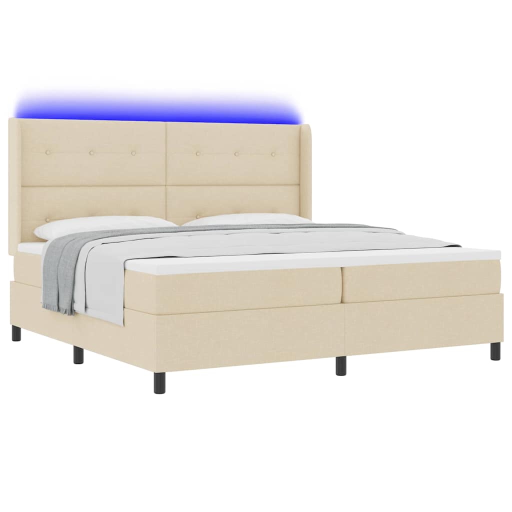 vidaXL Łóżko z sprężyną LED z materacem Kremowy 200 x 200 cm tkanina
