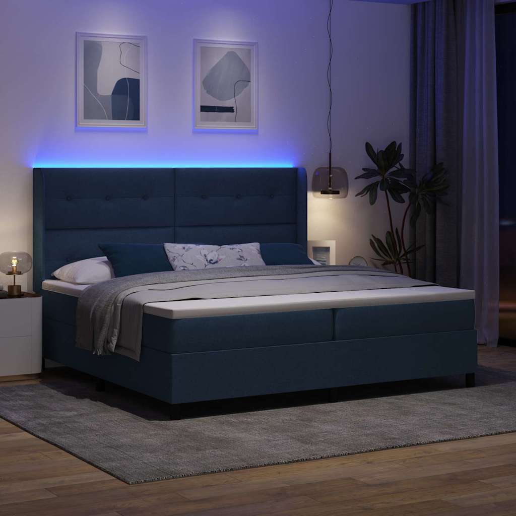 vidaXL Łóżko z sprężyną LED z materacem Niebieski 200 x 200 cm tkanina