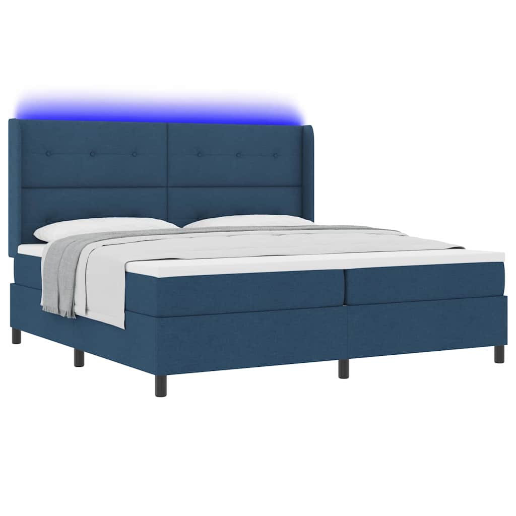 vidaXL Łóżko z sprężyną LED z materacem Niebieski 200 x 200 cm tkanina