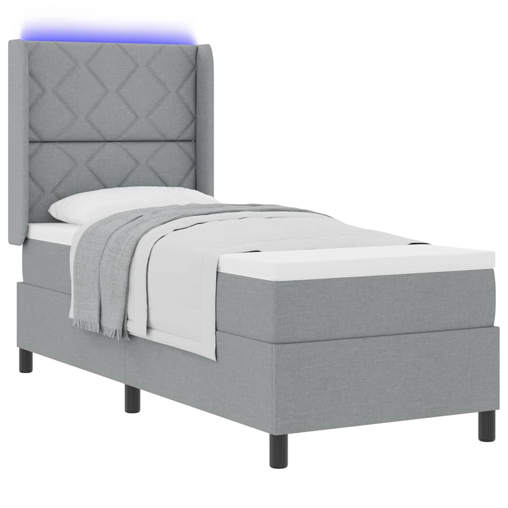 vidaXL Łóżko z sprężyną LED Jasnoszary 90 x 190 cm tkanina
