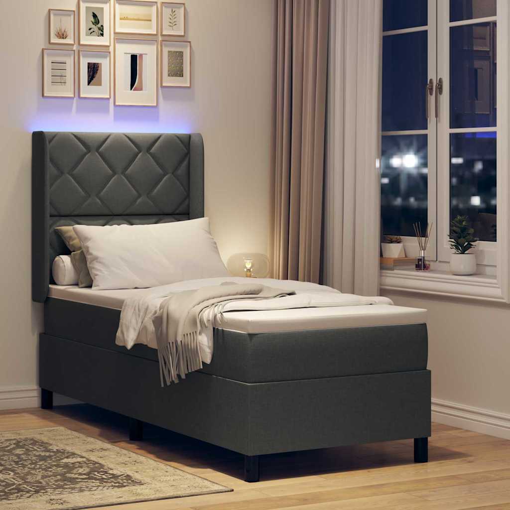 vidaXL Łóżko z sprężyną LED Ciemnoszary 90 x 190 cm tkanina