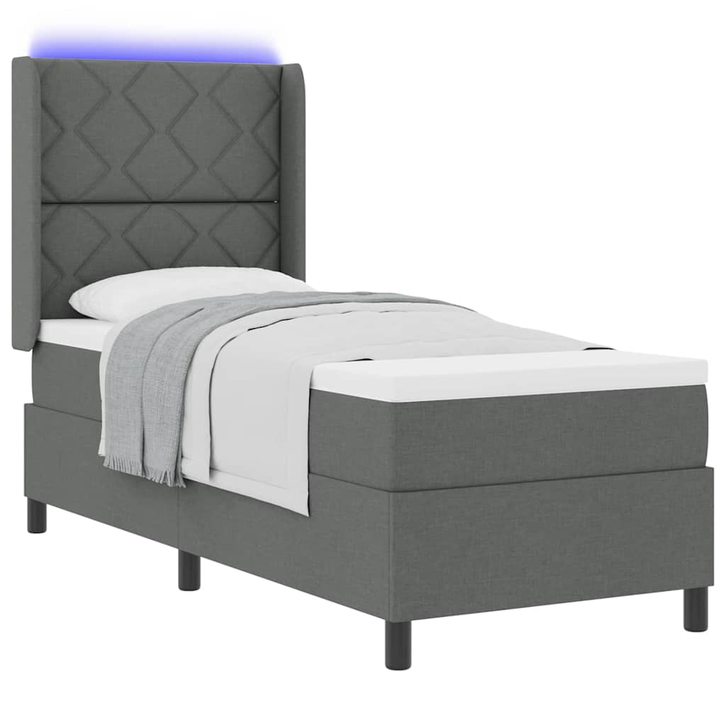 vidaXL Łóżko z sprężyną LED Ciemnoszary 90 x 190 cm tkanina