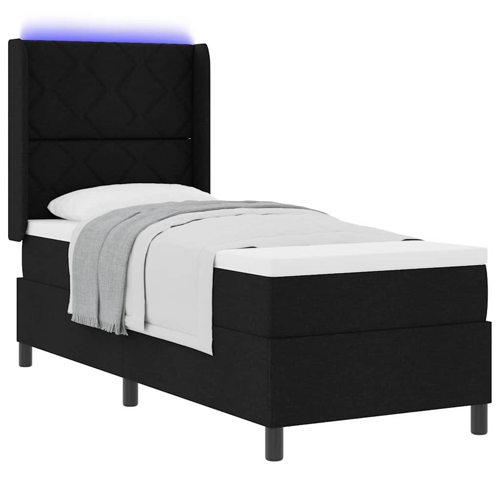 vidaXL Łóżko z sprężyną LED Z zagłówkiem Czarny 90 x 190 cm tkanina