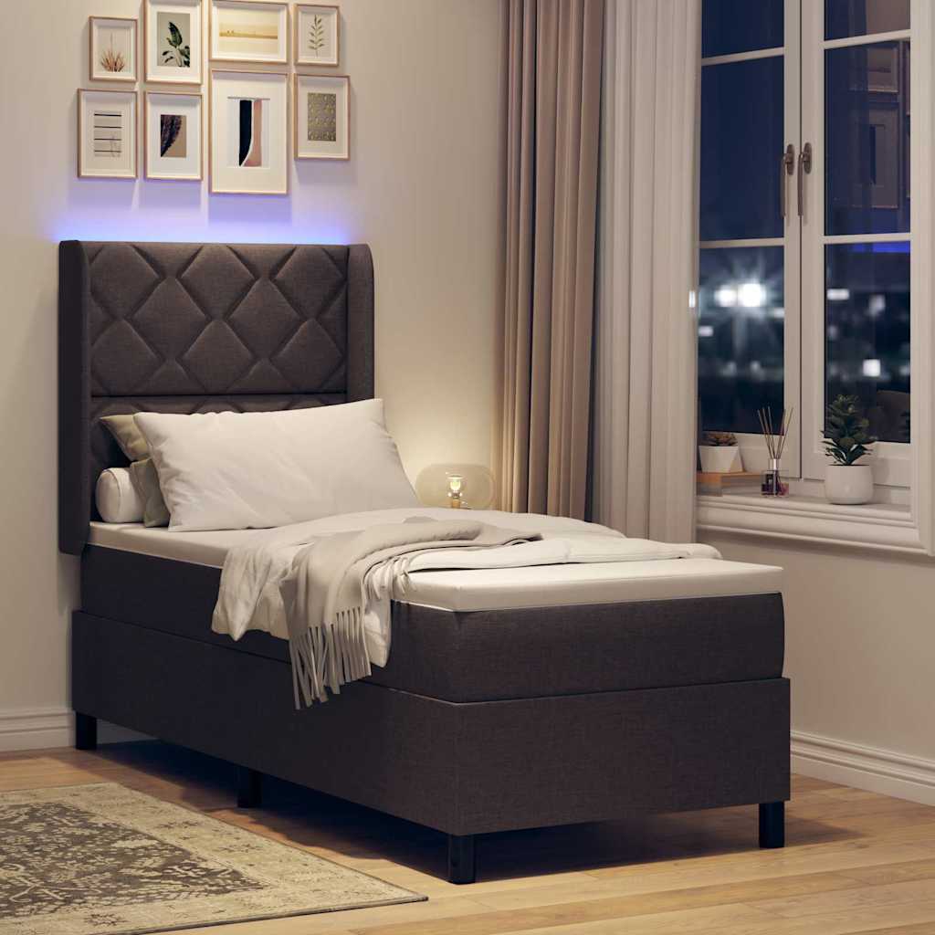vidaXL Łóżko z sprężyną LED Ciemny brąz 90 x 190 cm tkanina