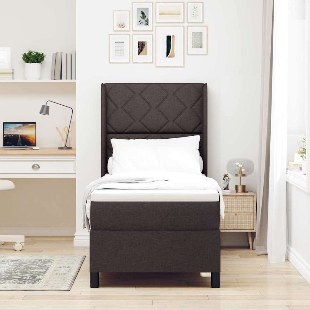 vidaXL Łóżko z sprężyną LED Ciemny brąz 90 x 190 cm tkanina