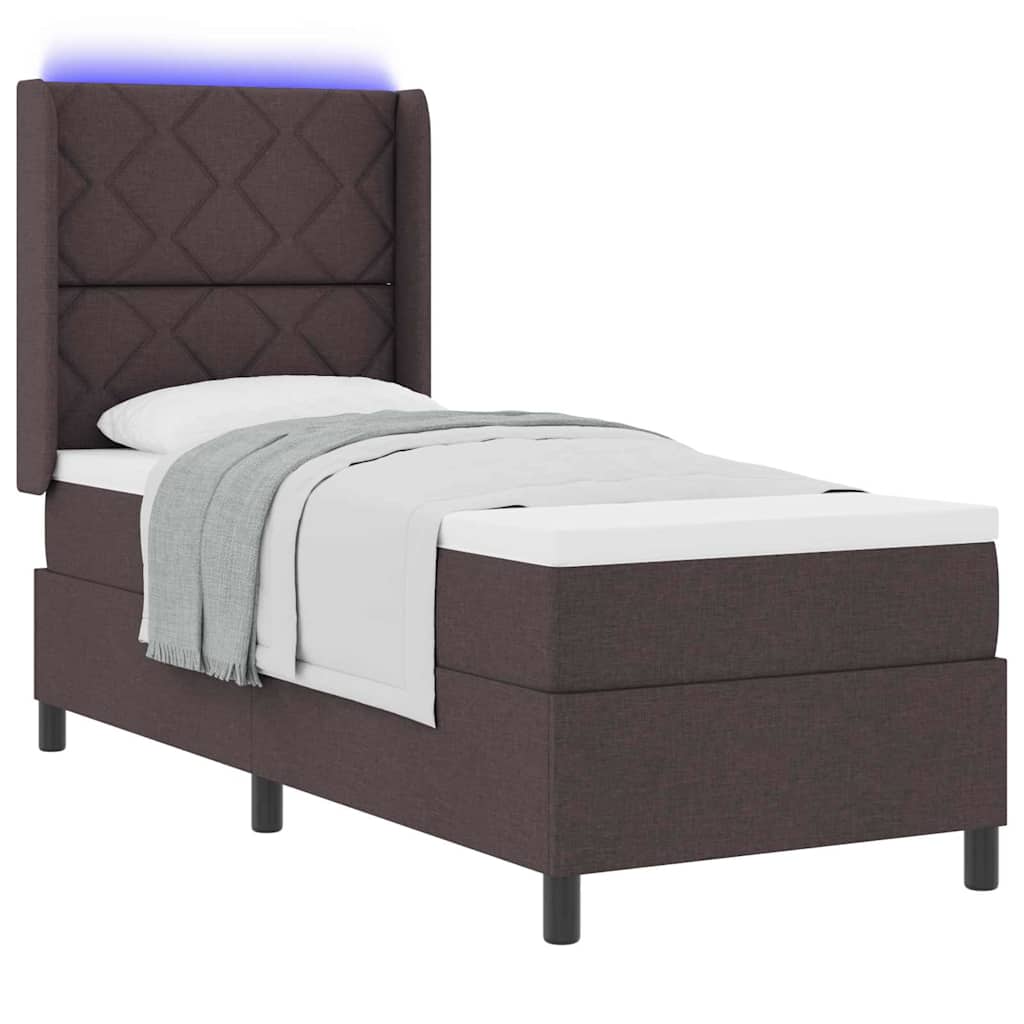 vidaXL Łóżko z sprężyną LED Ciemny brąz 90 x 190 cm tkanina